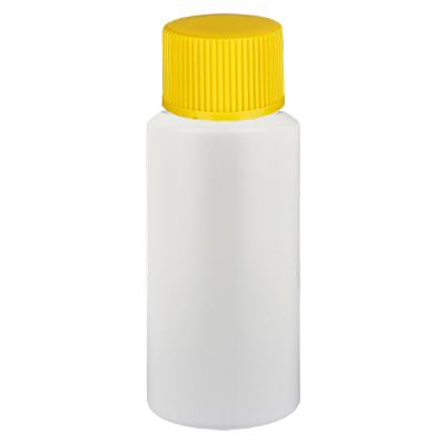 Bild Apothekenflasche HDPE 20ml weiss, mit gelbem SV