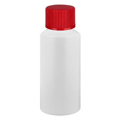 Bild Apothekenflasche HDPE 30ml weiss, mit rotem SV