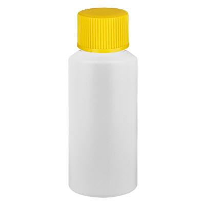 Bild Apothekenflasche HDPE 30ml weiss, mit gelbem SV